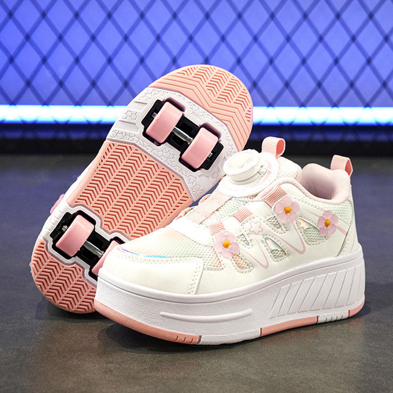 官网C&K儿童暴走鞋女孩春季新款四轮可收公主溜冰轮滑鞋纽扣运动