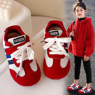 官网C&K红色女童鞋子2026新款春季儿童软底运动鞋公主女孩德训鞋