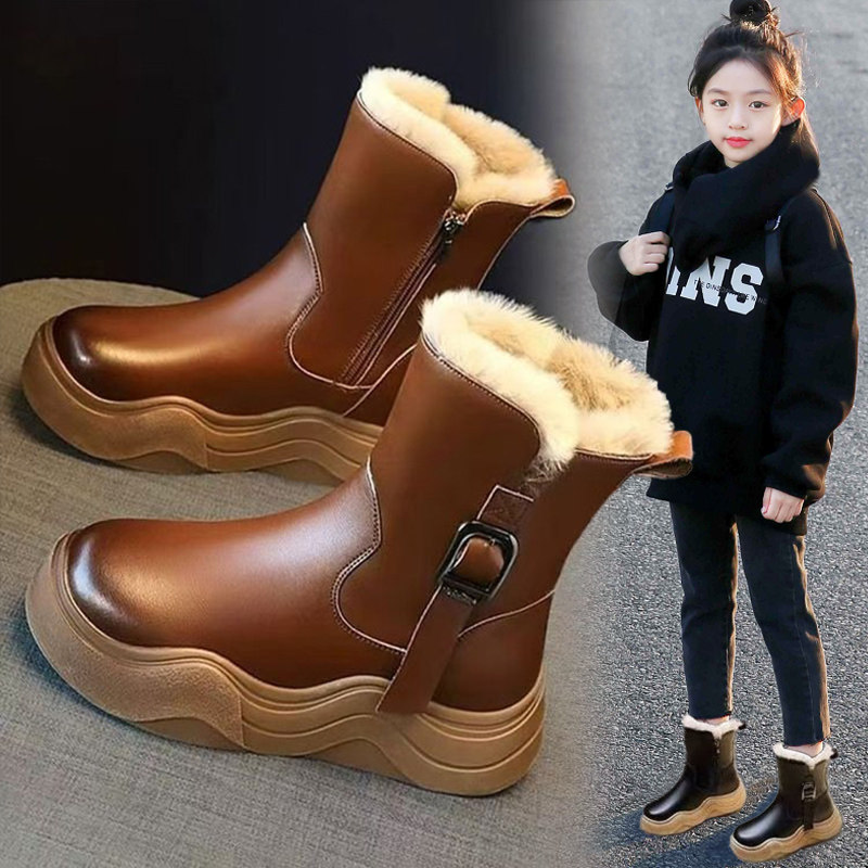 官网C&K女童皮靴冬季2025新款儿童马丁靴女孩加绒加厚保暖大棉鞋