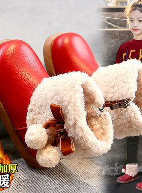 官网C&K女童雪地靴冬季马年新款儿童毛毛鞋加绒公主红色过年棉鞋