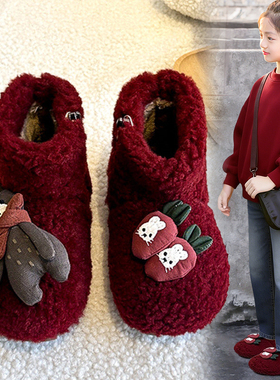 官网C&K女童红色保暖雪地靴2025新款冬季儿童棉鞋加绒本命年女孩