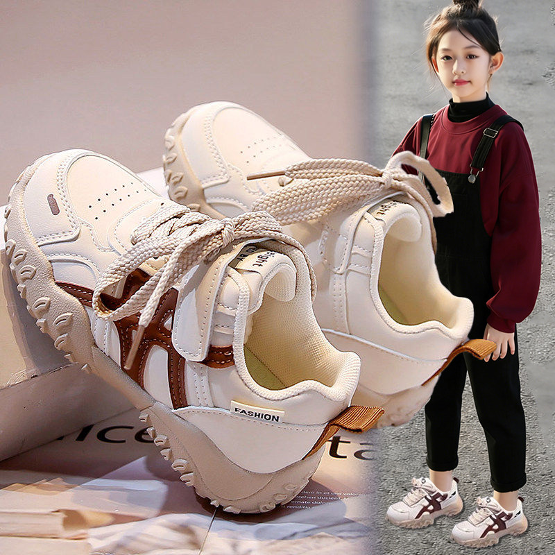 官网C&K女童鞋2026春季新款儿童运动鞋女孩皮面阿甘小白鞋潮跑步