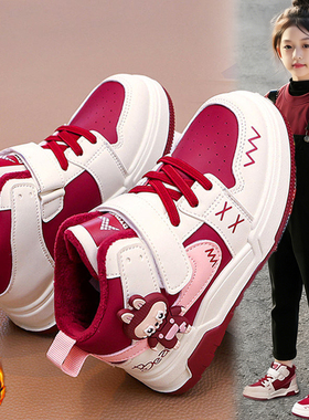 官网C&K红色女童鞋2025新款冬季儿童新年保暖运动鞋女孩棉鞋加绒