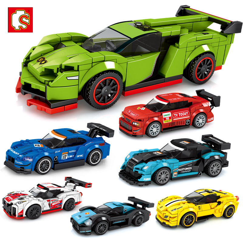 森宝积木汽车儿童益智力拼装赛车玩具男孩跑车模型小颗粒拼图礼物