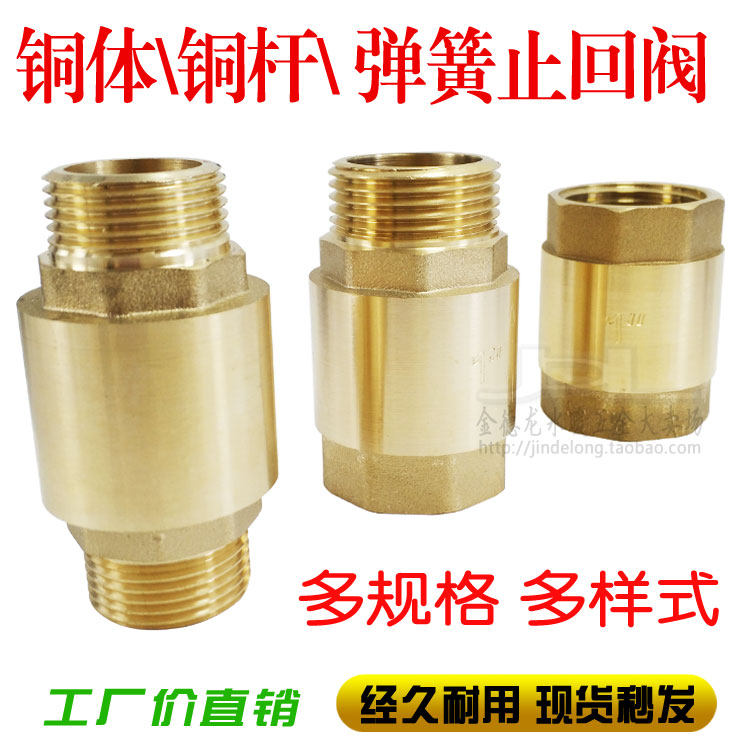 黄铜立式止回阀弹簧单向阀止水阀自来水管螺纹内外丝4分6分体铜芯