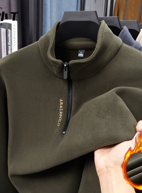新款男士半拉链秋冬双面德绒卫衣加绒加厚长袖T恤打底衫男上衣