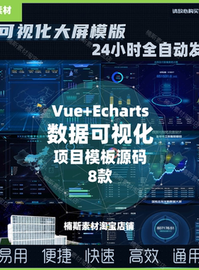 vue数据可视化源码大数据大屏模板vue前端nodejs项目echarts 8款
