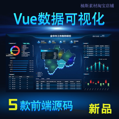 vue2 vue3可视化源码数据大屏模板前端开发项目nodejs 5款vue大屏