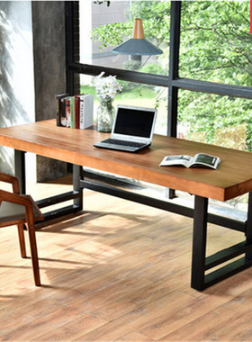 办公室实木桌子简约工作桌现代电脑桌写字楼铁艺长条职员办公桌椅