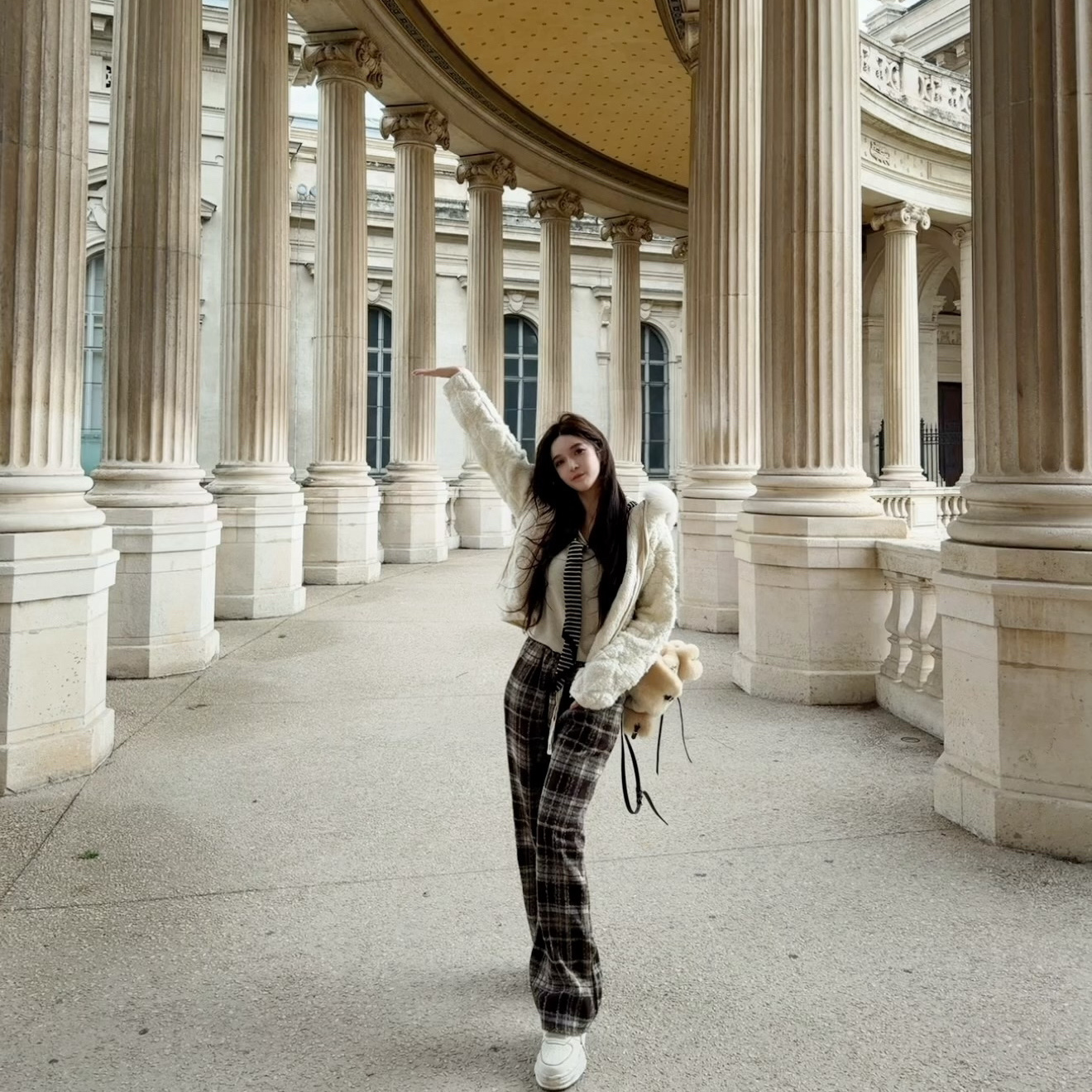 Nane南一自制款 冬日百搭王毛混纺真狐狸毛外套+毛呢格子裤阔腿裤