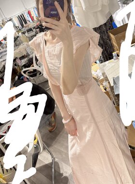 paul joe sister法国精致蕾丝少女婴儿粉黑色纯棉背心连衣裙显瘦