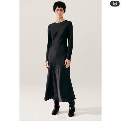 明星同款澳洲silk@undry重磅桑蚕丝斜裁后V领长袖连衣裙单穿内搭