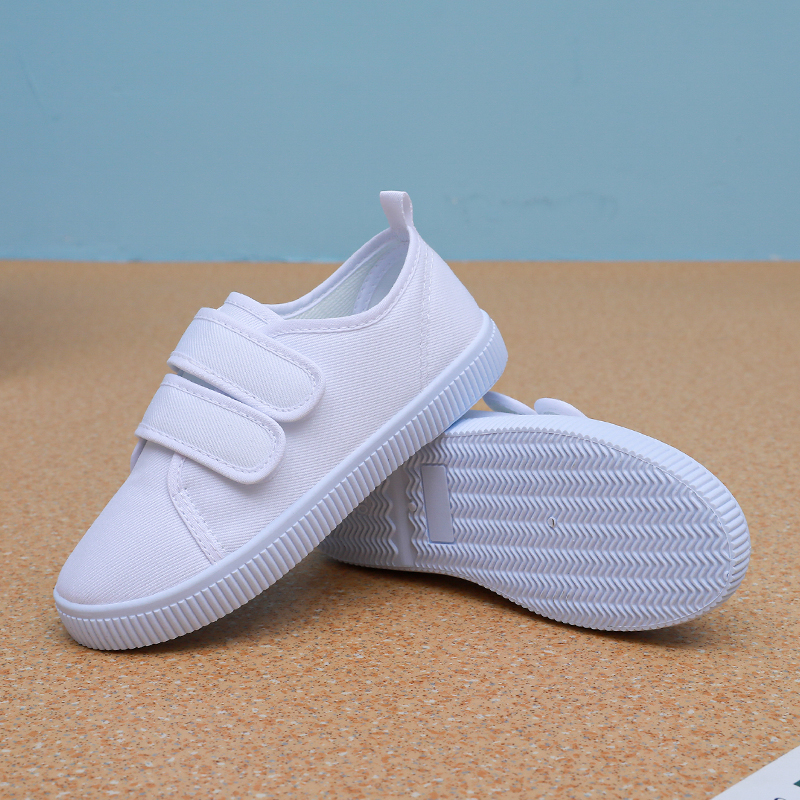 儿童小白鞋男童帆布鞋女童白色布鞋学生白网球鞋室内运动演出白鞋