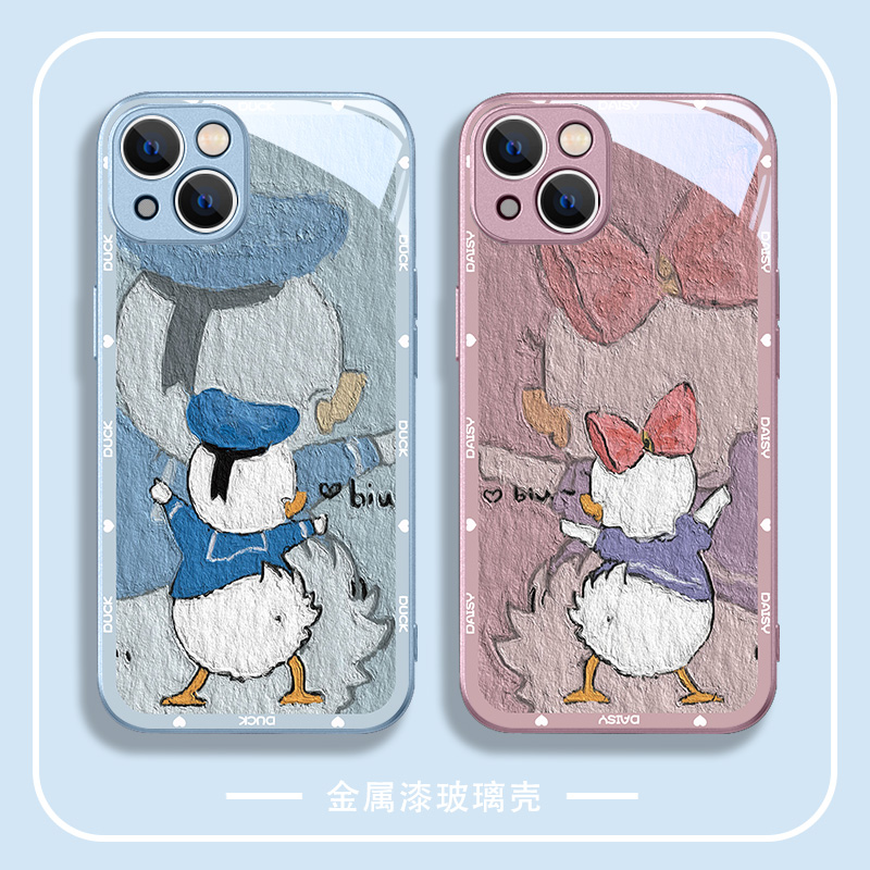 适用苹果14玻璃情侣手机壳