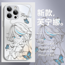 芙宁娜适用苹果16手机壳iPhone15promax新款16e原神14pro二次元xr素描x线稿13mini高级感12/11男女8plus玻璃7
