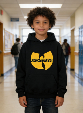 Wu-Tang 秋冬新款美式加绒印花嘻哈连帽卫衣儿童男女bboy350G重磅