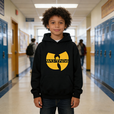 Wu-Tang 秋冬新款美式加绒印花嘻哈连帽卫衣儿童男女bboy350G重磅