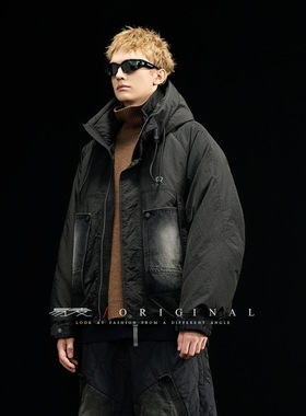 美式羽绒服男户外冬季美式潮牌牛仔拼接短款宽松保暖高街加厚外套