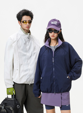 美式立领飞行员夹克男女款春季新款撞色潮牌宽松工装三防休闲外套