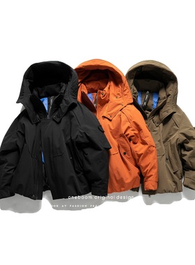 2025冬季新款潮牌加厚保暖连帽派克服男短款工装羽绒服外套批发