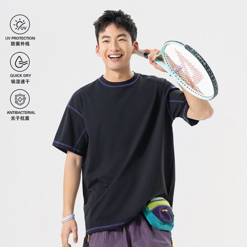 山系撞色抗菌速干男宽松短袖T恤