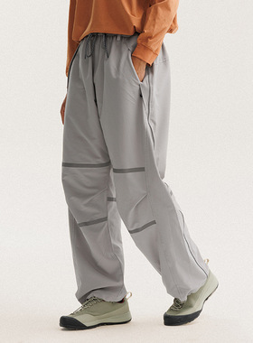 潮牌日系宽松弯刀软壳冲锋裤男女户外功能性软壳工装冲锋长裤