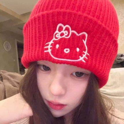 HelloKitty帽子女款2024新款秋冬款高级感针织帽时尚潮流可爱棉帽