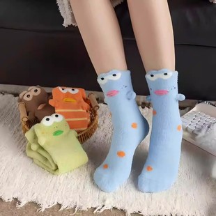 比奇堡丑鱼袜子澳绒袜可爱睡眠袜保暖加厚家居袜新年情侣袜中筒袜