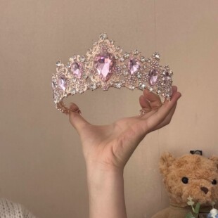 粉色公主风水钻皇冠发箍爆闪宝石宫廷风王冠婚礼头饰生日拍照道具