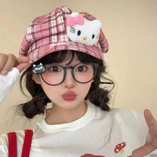 Kitty辣妹可爱八角帽新款格纹