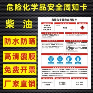 柴油危险化学品安全周知卡盐酸硫酸硝酸双氧水氢氧化钠油墨职业病危害告知卡安全警示牌标识牌提示牌定做