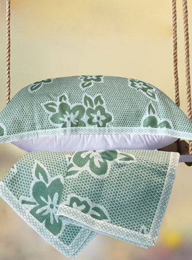 冰都纯亚麻机织成人长方形单人白色绿色冰丝提花一对装枕套枕巾