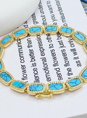 欧若风湖蓝色手链女纯银气质百搭