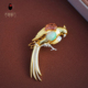 衣锦媚行原创设计s925银镀金欧泊碧玺鹦鹉胸针女宝石镶嵌银饰配饰