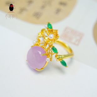 衣锦媚行原创设计s925银镀金紫锂辉戒指新中式国风指环高级感精致