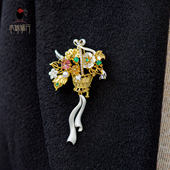 衣锦媚行原创设计s925银镀金碧玺花篮胸针吊坠精致优雅花朵配饰