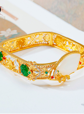 衣锦媚行S925银镀金花窗扇面手镯