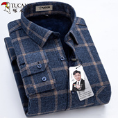 男中老年全棉长袖 啄木鸟冬季 纯棉磨毛格子保暖衬衫 加绒加厚衬衣潮