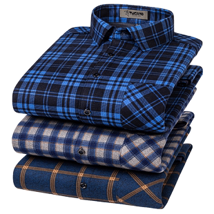 外套衬衣 男中年加绒加厚宽松休闲爸爸长袖 啄木鸟冬季 格子保暖衬衫