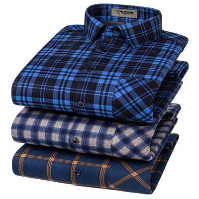 啄木鸟冬季格子保暖衬衫男中年加绒加厚宽松休闲爸爸长袖外套衬衣