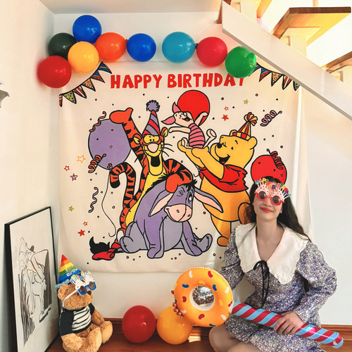 马吉吉ins小熊维尼生日装饰画布