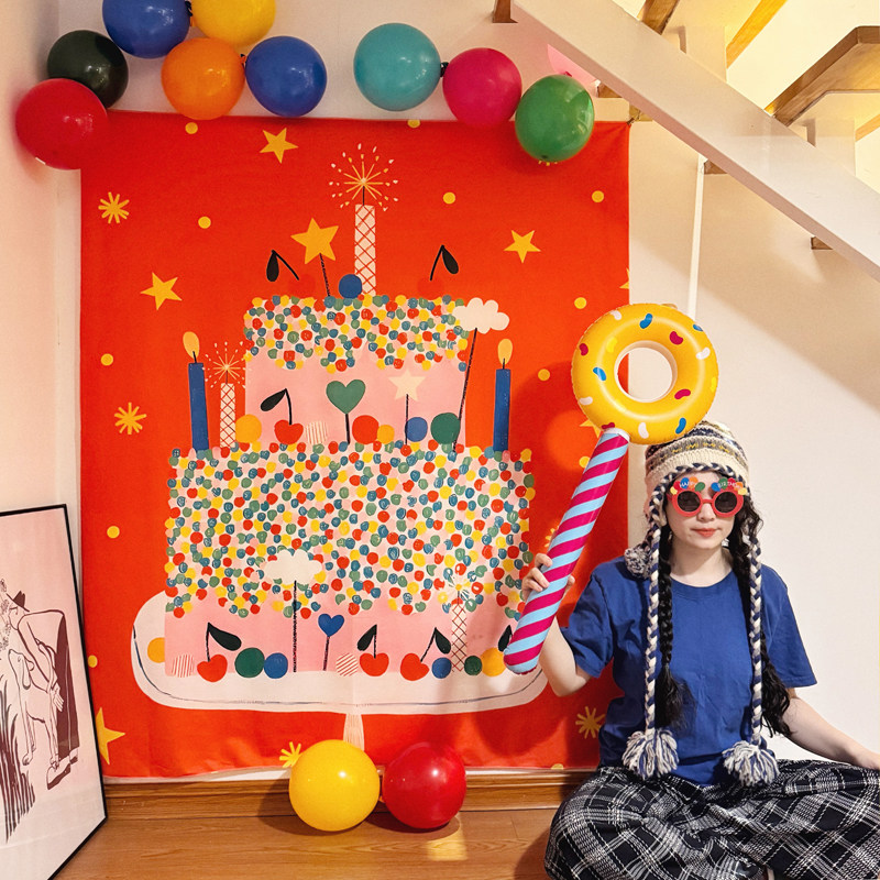 马吉吉自制 糖果蛋糕派对～生日场景布置装饰背景布创意氛围挂布,居家布艺,挂毯/壁毯,淘宝优惠券,粉丝福利购,淘宝优惠卷