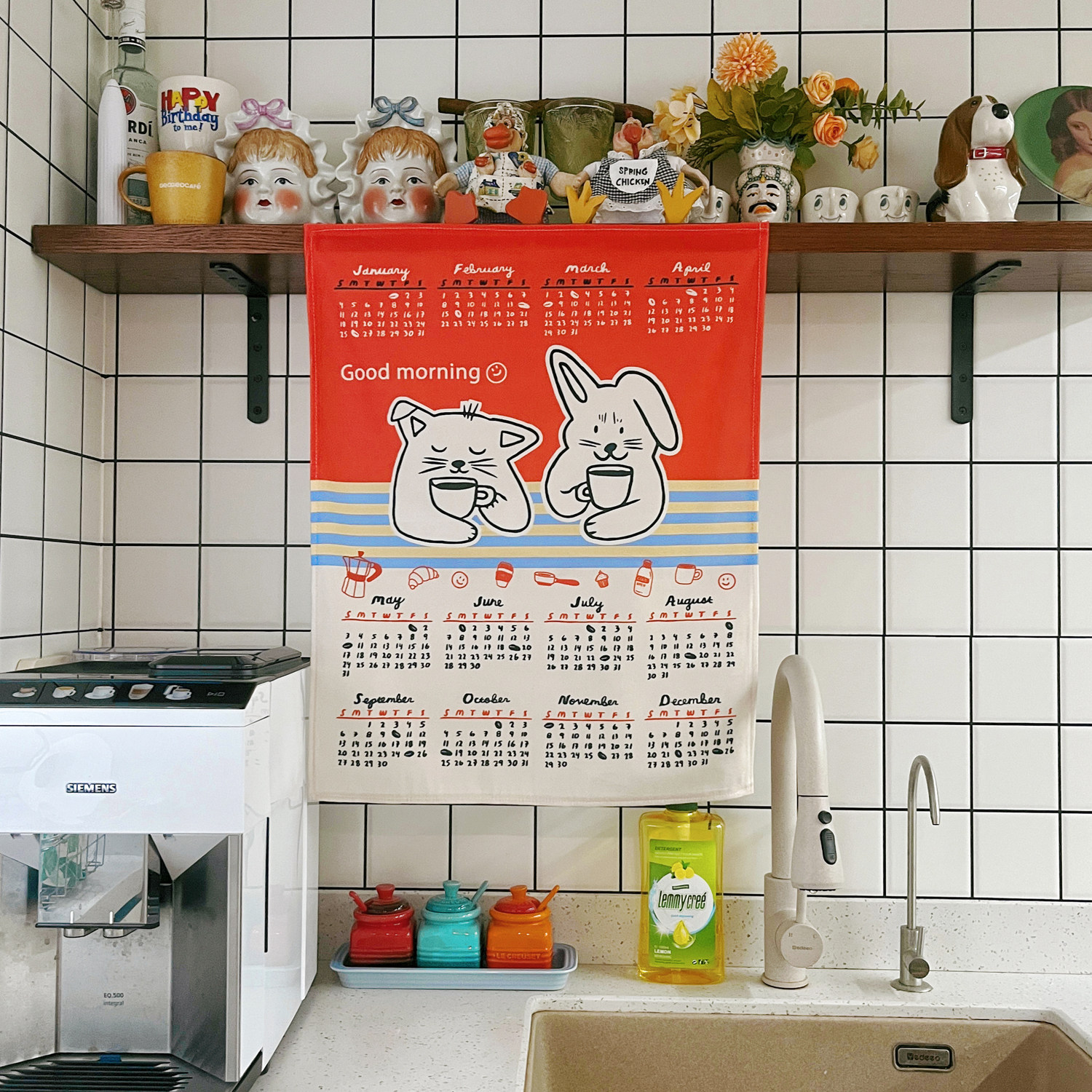 马吉吉 「爱喝咖啡的猫兔」2026可爱卡通日历装饰挂历挂布背景布,居家布艺,挂毯/壁毯,淘宝优惠券,粉丝福利购,淘宝优惠卷