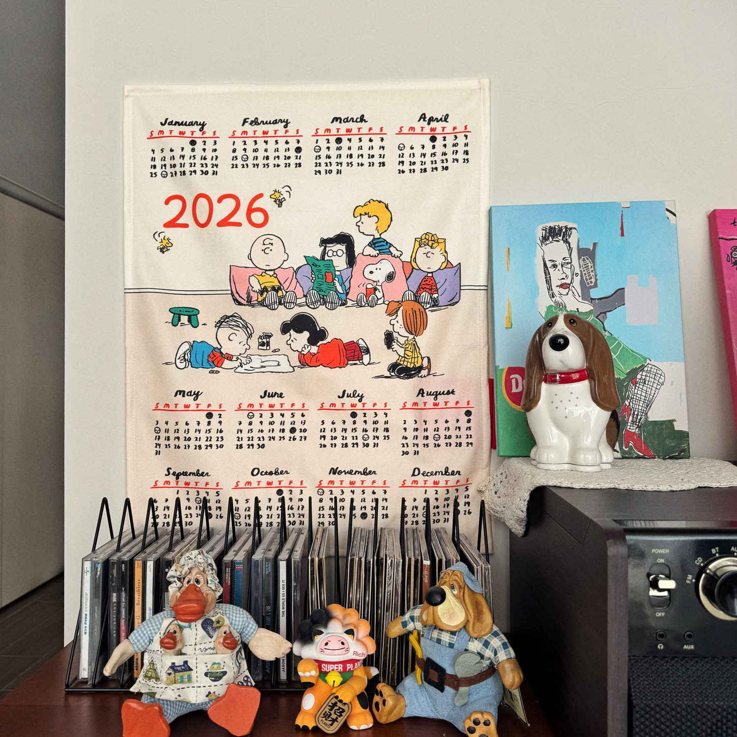 马吉吉 2026年ins史努比布艺日历装饰挂布卡通挂历宿舍卧室背景布,居家布艺,挂毯/壁毯,淘宝优惠券,粉丝福利购,淘宝优惠卷
