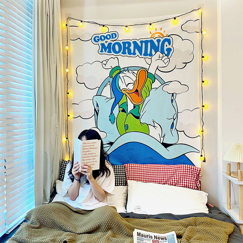 马吉吉-早上好鸭 ins卧室房间床头挂布卡通儿童房装饰背景布墙布