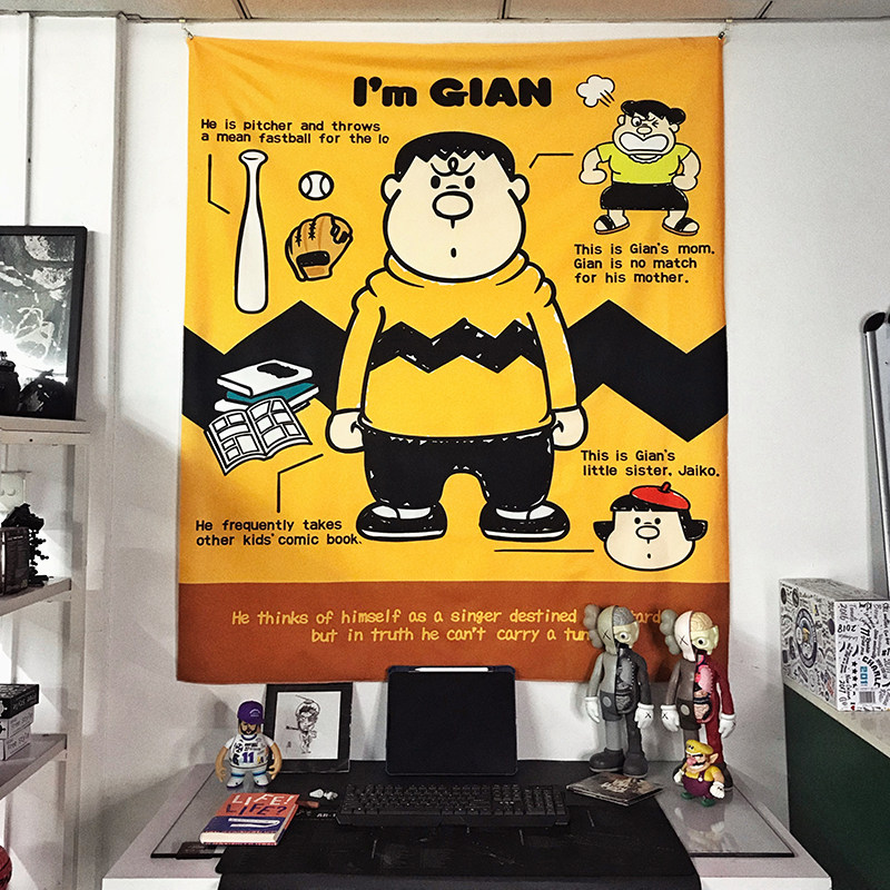 哆啦a梦胖虎技安装饰挂布卧室民宿改造床头创意沙发背景布墙布