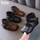 Детские демисезонные туфли для принцессы, флисовая детская обувь для раннего возраста для кожаной обуви, короткие сапоги для девочек, мягкая подошва