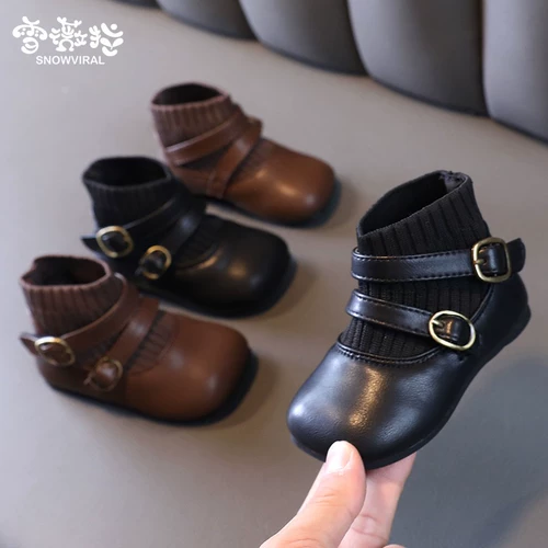 Детская демисезонная флисовая обувь для принцессы для кожаной обуви для раннего возраста, короткие сапоги для девочек, мягкая подошва