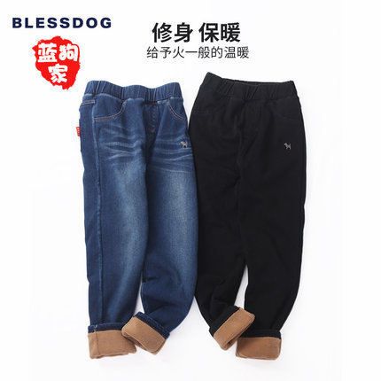 blessdog蓝狗家新年牛仔裤加绒宝宝秋冬加厚中大儿童修身外穿长裤