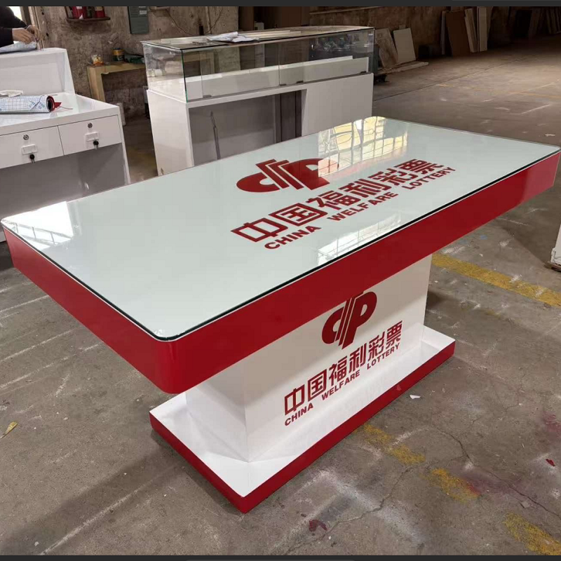 中国福利彩票刮刮乐中岛体验桌互动台福彩烤漆柜台玻璃桌面销售桌